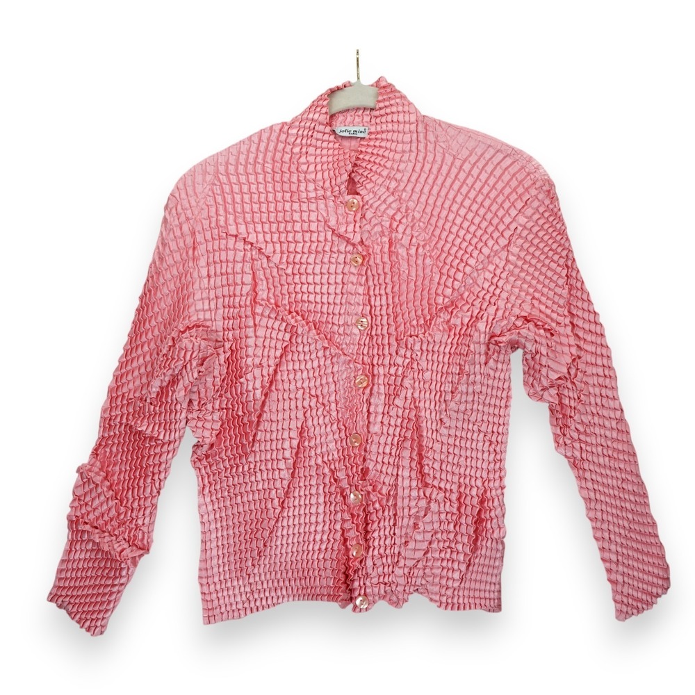 JOLIE MINE PARIS Crinkle Textured Button Shirt‎ Minimalist Y2K ~ Made in France